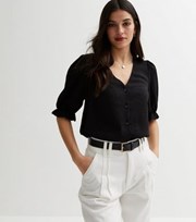 New Look Black Frill Sleeve Button Front Blouse